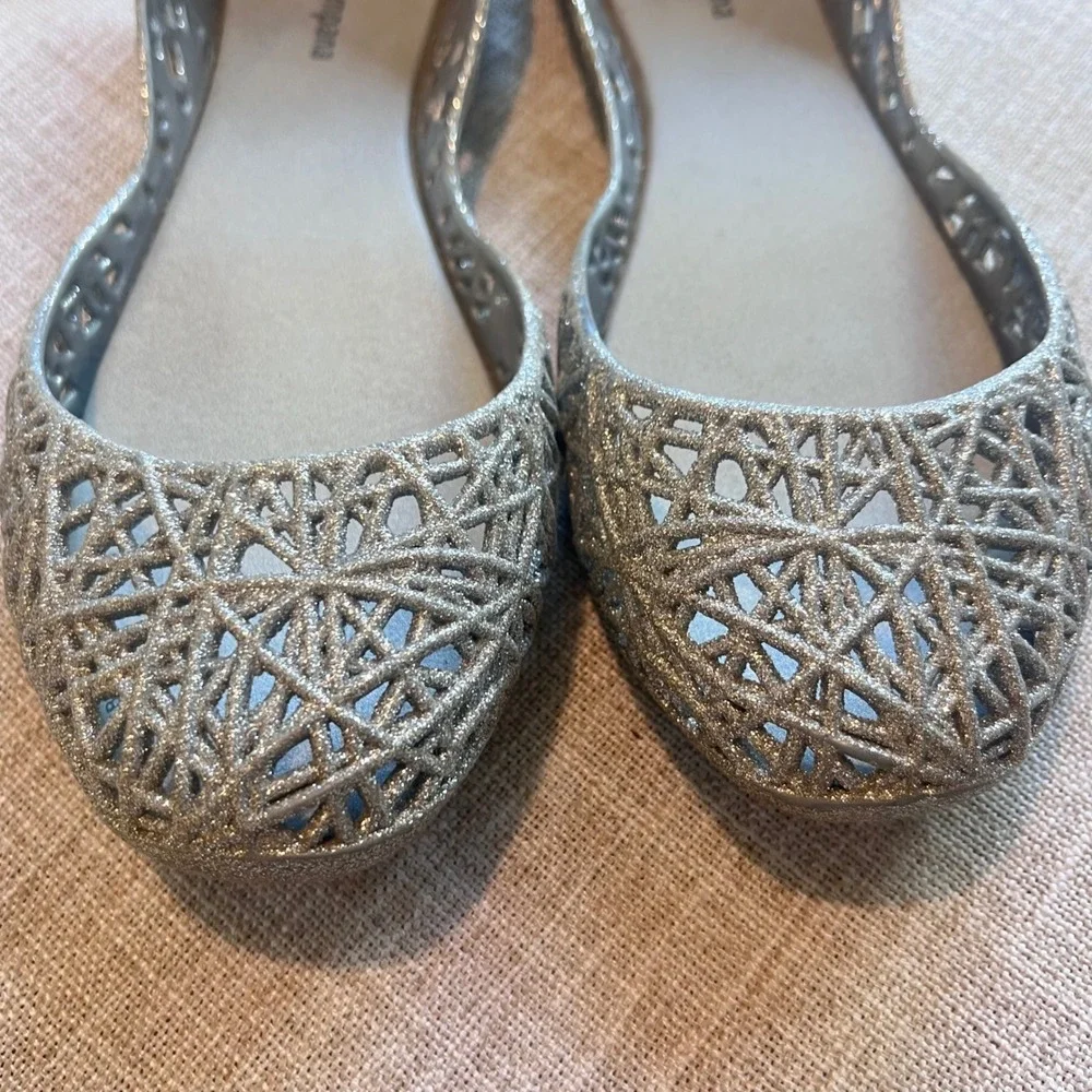 Mel by Melissa Campana Zig Zag Silver Glitter Jelly Ballet Flats Kids Size 3